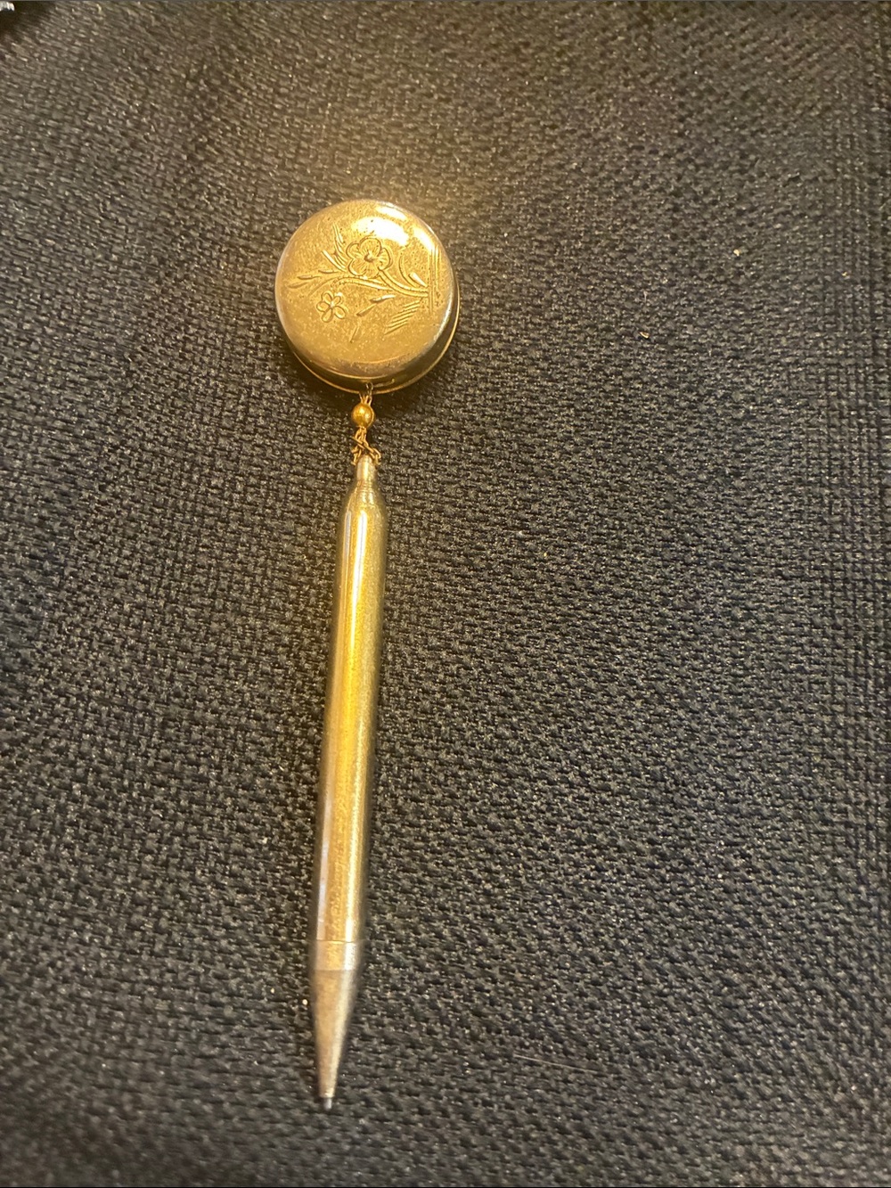 Gold-Tone Vintage Pencil Pendant with Floral Locket Top